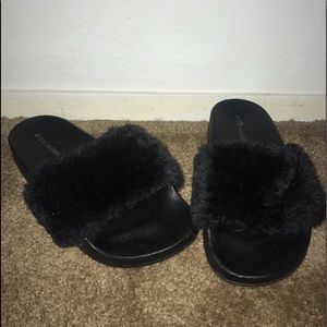 Fluffy Steve Madden slides